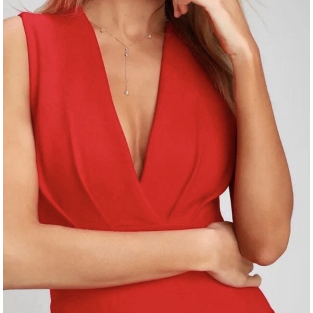 Lulus Cocktail Hour Red Wrap Bodycon Dress Ruched Size Medium Party Bold - Picture 2 of 9